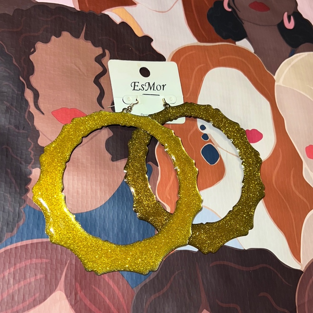 EsMor 3.75 Gold Shimmer Resin Statement Earrings
